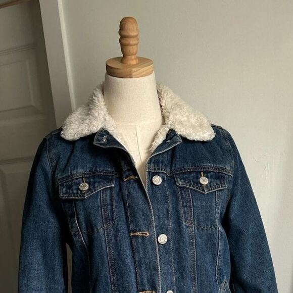 Vintage Denim Sherpa Lined Jacket Blue Western Style Coat Warm Winter, US 4 - Picture 2 of 5